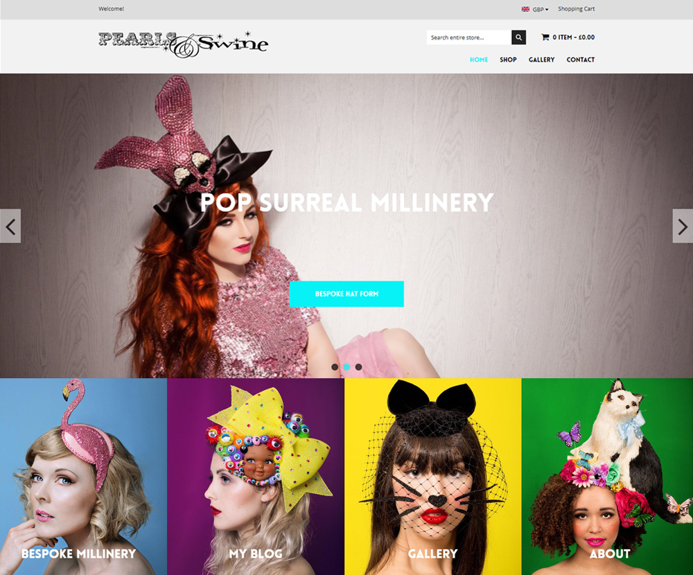 Pearls and Swine - ecommerce design and build - hat shop