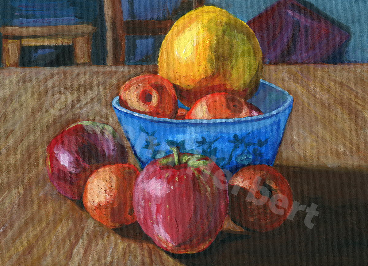 Fruit still life sketchy paint doodle - Glenn Herbert