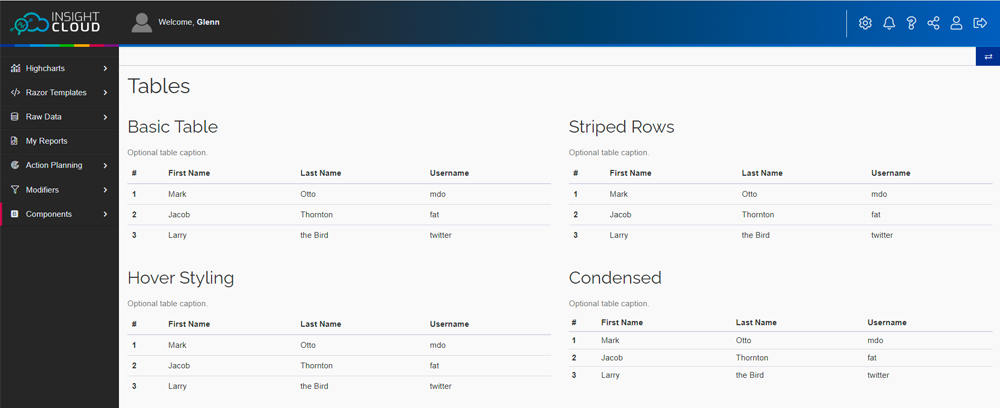 Screenshot of Insight Cloud dashboard