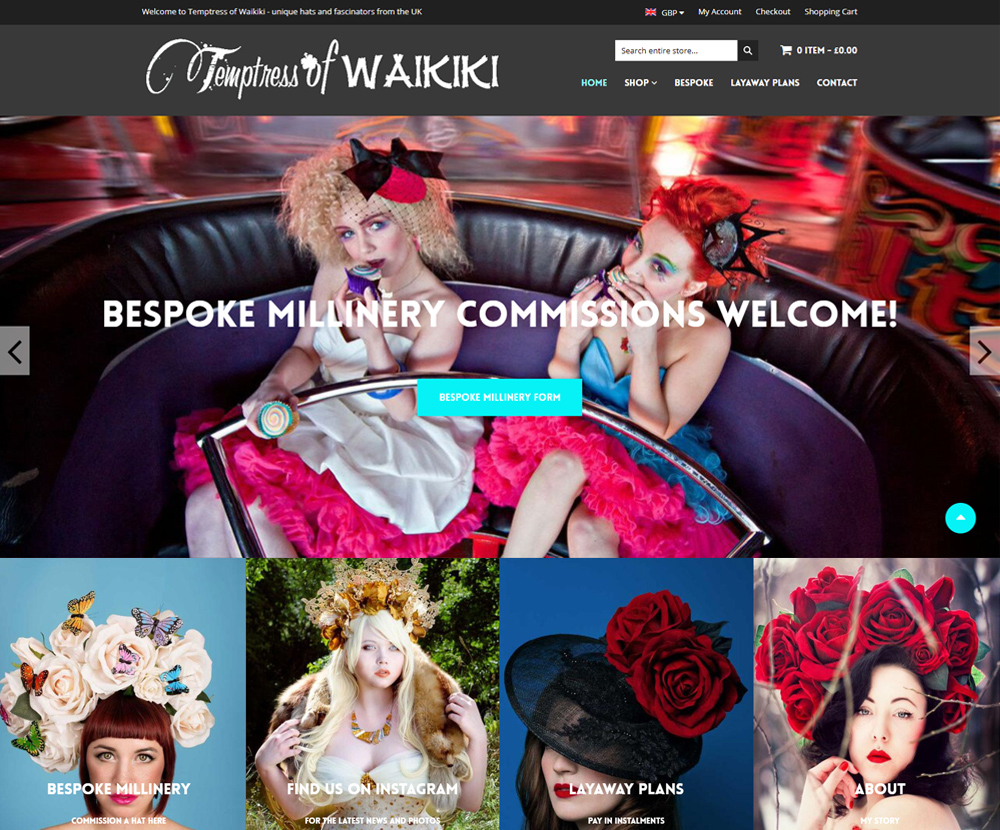 Temptress of Waikiki - ecommerce design and build - hat shop