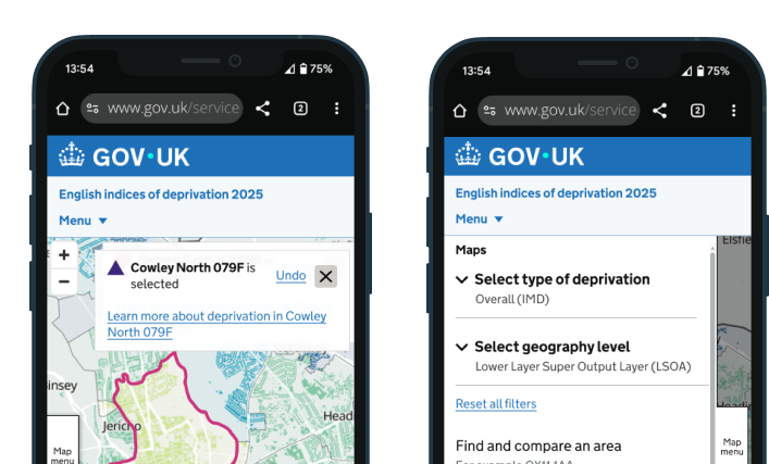 UI Web app designer - deprivation app project- Glenn Herbert