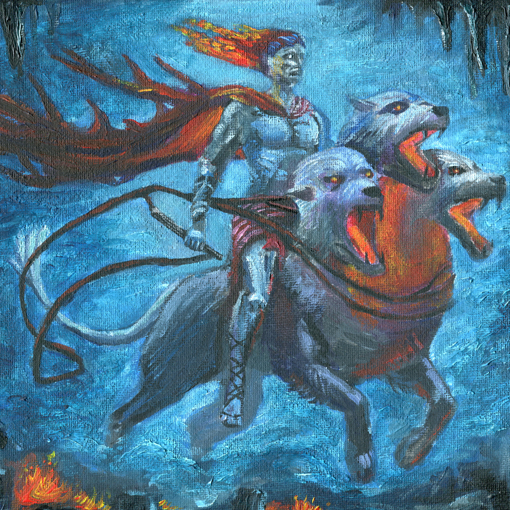 Hades riding cerberus sketchy paint doodle - Glenn Herbert